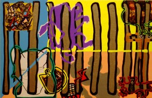 Anthony Smith, Patrick's Menagerie 1, 15 x 24 inches, mixed media painting, 2015