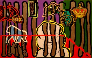 Anthony Smith, Patrick's Menagerie 2, 15 x 24 inches, mixed media painting, 2015