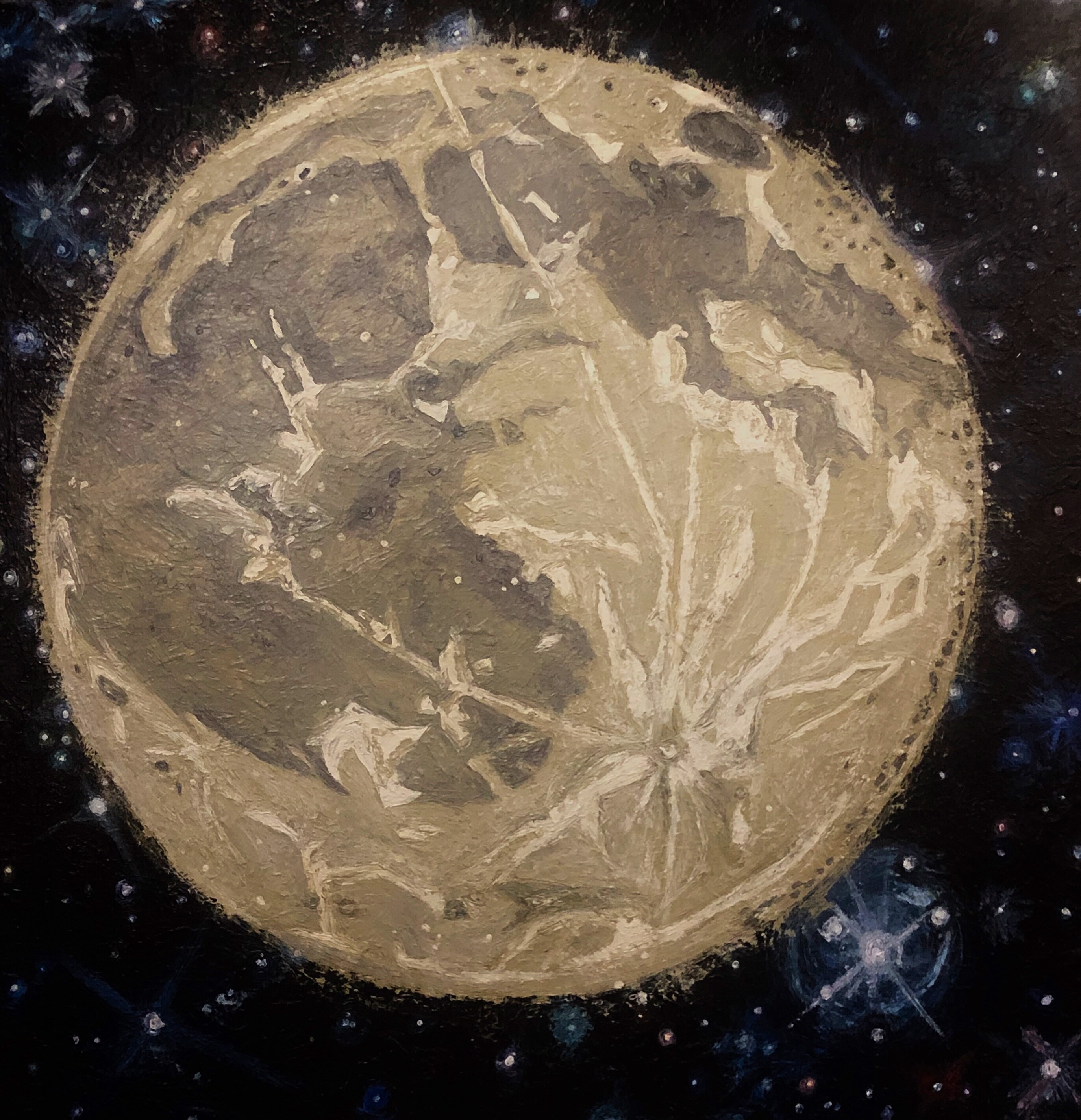 Anthony Smith Jr, Tyrone Dreams of the Moon and the Stars, acrylic, 47 x 47 inches, 2019