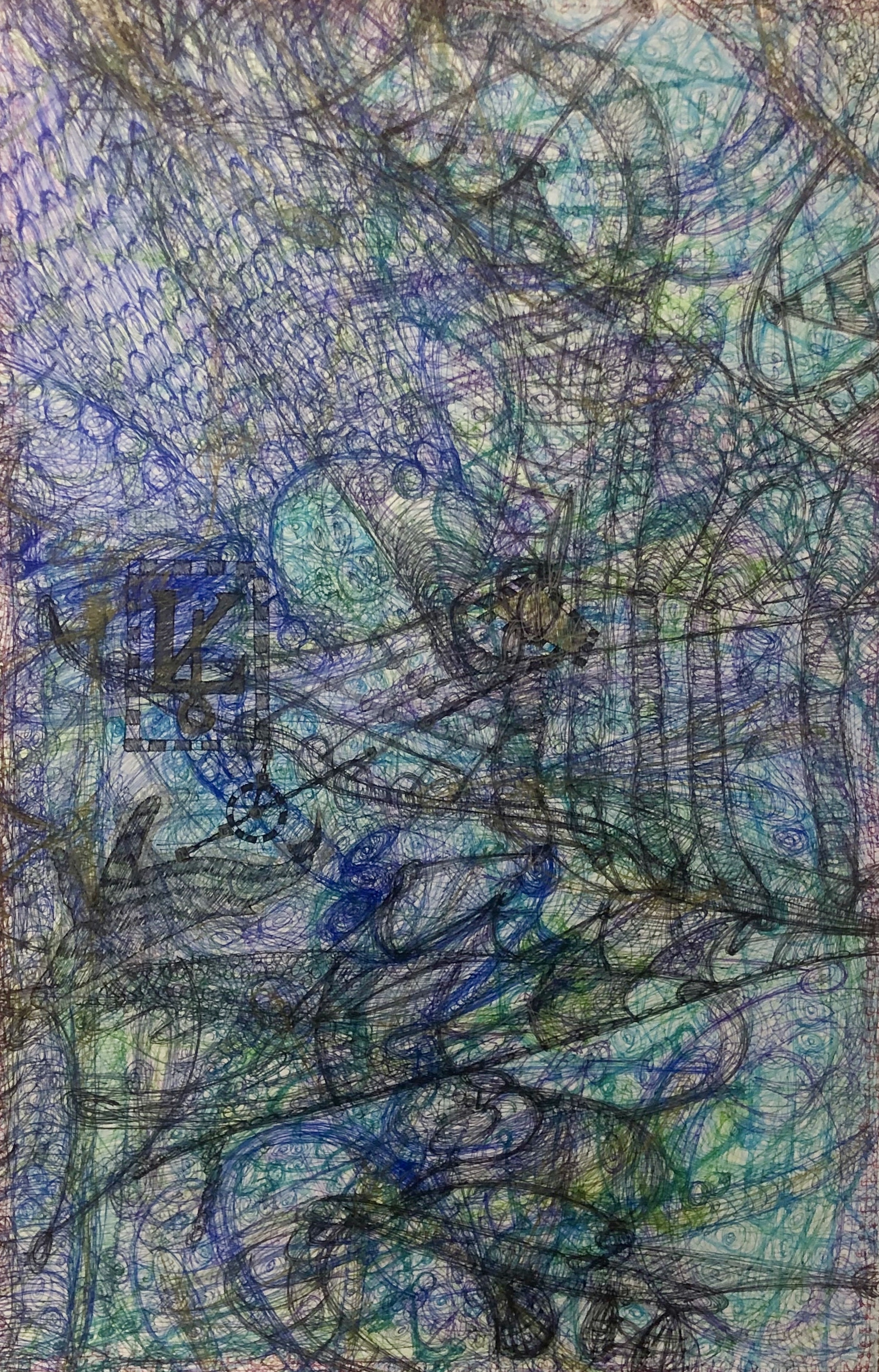 Anthony Smith Jr, Maelstrom Leviathan Abyssal Charming No 4, 24 x 36 inches, sharpie drawing, 2019